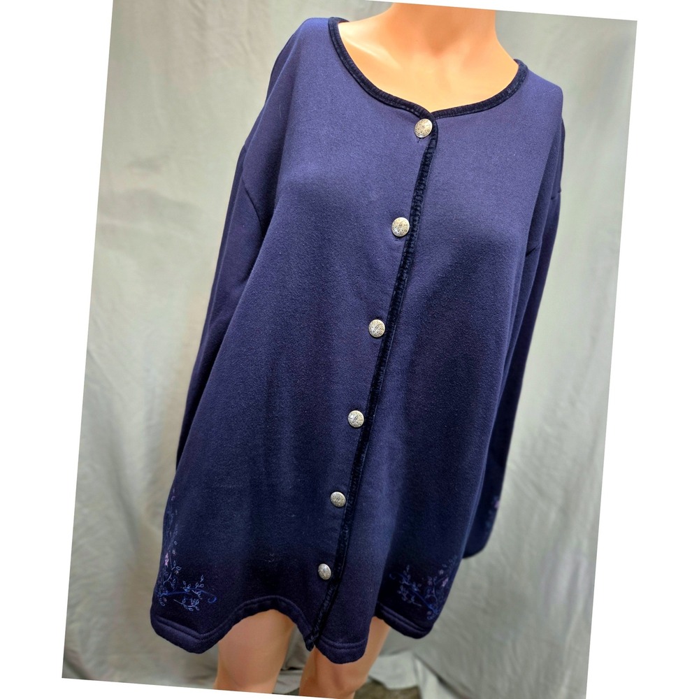 Northern Reflections Cardigan Sweatshirt Womens L Blue Floral 90s VIntage Fleece